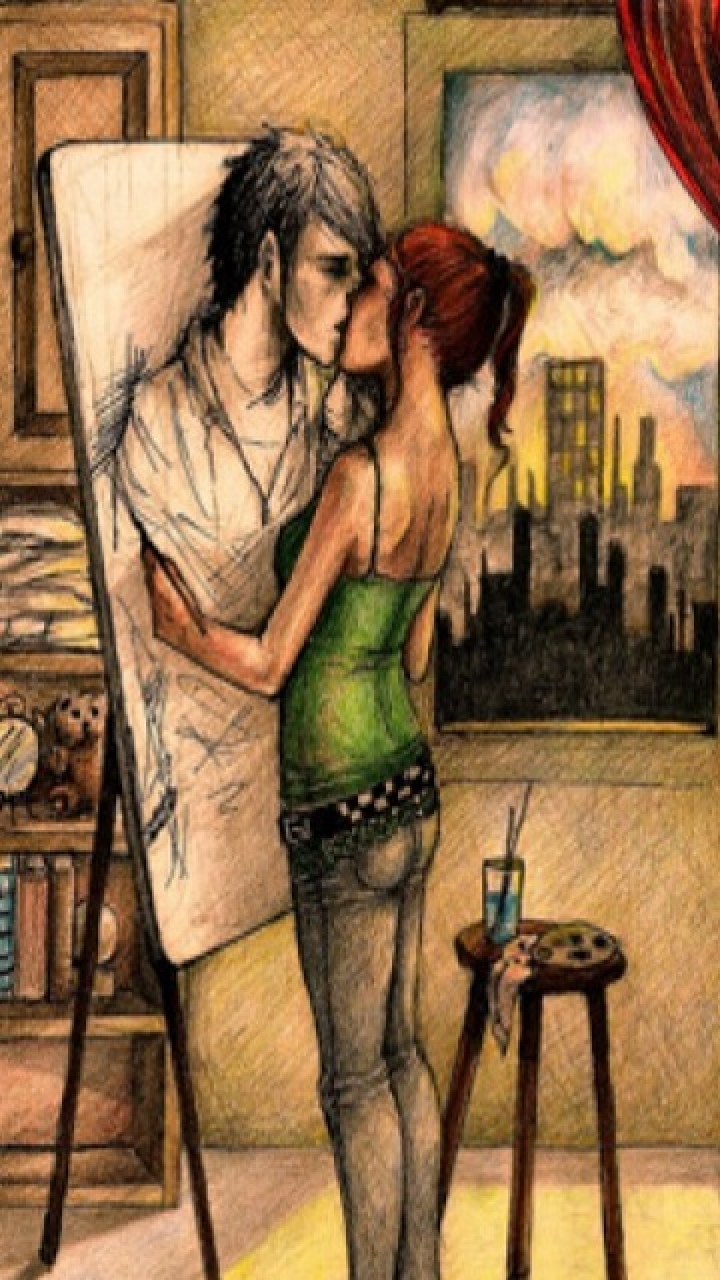 Download Sweet painting kiss - Collection of cartoon pic for your mobile  cell phone