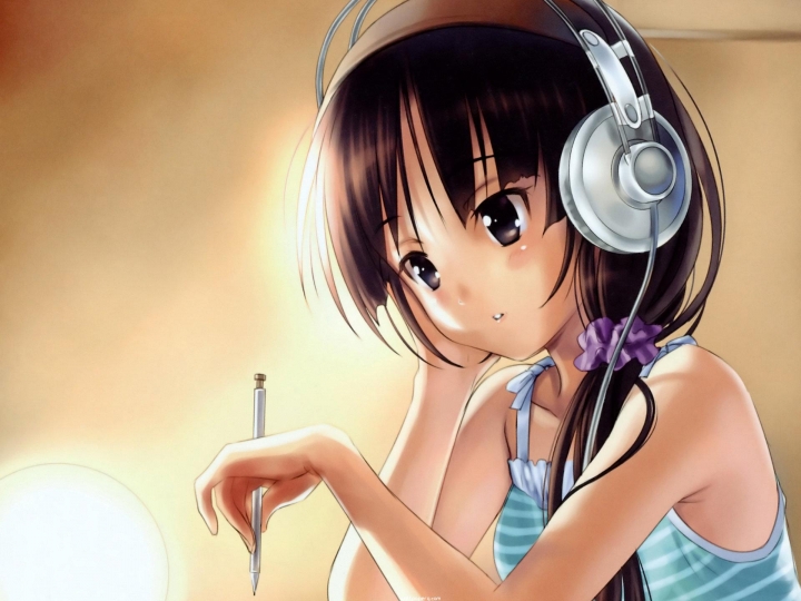Download Anime girl listening music - Flirty girl with attitude for your  mobile cell phone