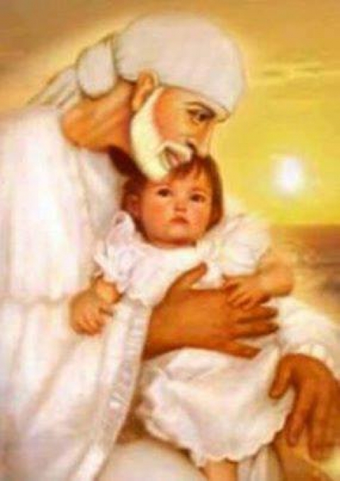 Download Sai with a small baby - Spiritual wallpaper for your mobile cell  phone