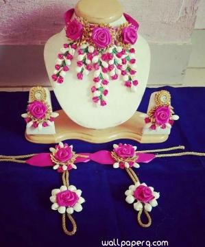 Pink floral jewellery for bride