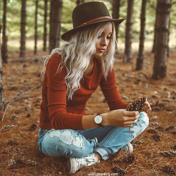 Alone girl in forest