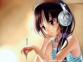 Anime girl listening musi