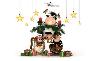 Christmas cow and sheeps