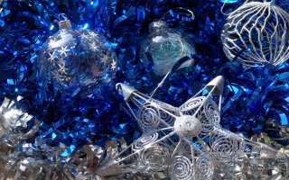 Silver and blue ornaments