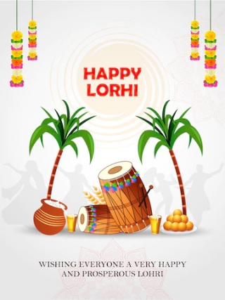 Happy lohri indian festival celebration with drum 