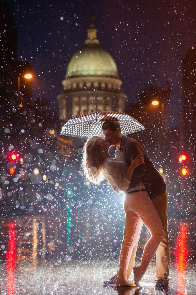 Loving kiss in rain