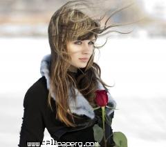 Alone girl holding love rose