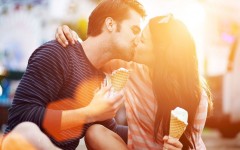 Ice cream taste kissing of couple