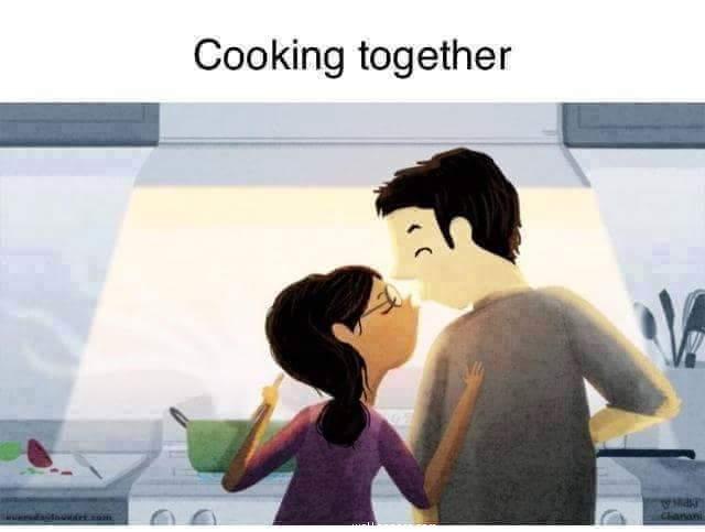 Couple cooking together