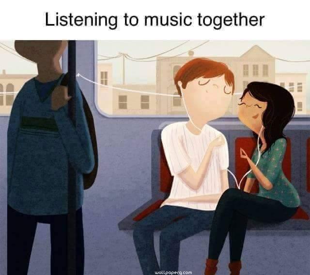 Romantic couple listening music together