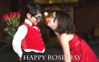 Rose day cute kids couple