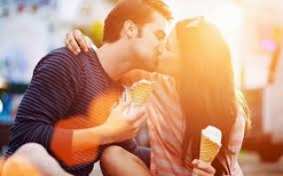 Romantic ice cream kiss image