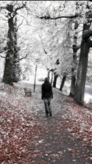 Girl walk alone in forest