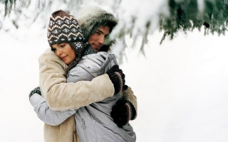 Winter snow love couple hd wallpaper