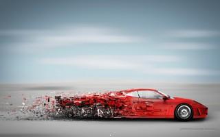Digital art red car wallpaper