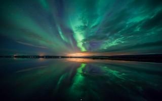 Aurora over lake