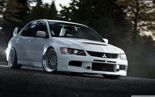 Lancer evolution white on the road wallpaper