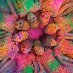 Holi color design with boy and girl