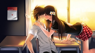 Anime young couple kiss